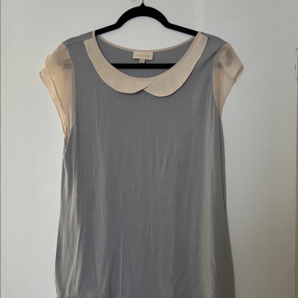 ModCloth Gray Shift Blouse with Cream Peter Pan Collar